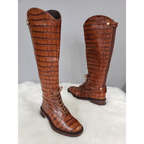 NEW SIZE 6 VINCE CAMUTO SIRDOLA LEATHER‎ TALL BOOT brown textured exotic